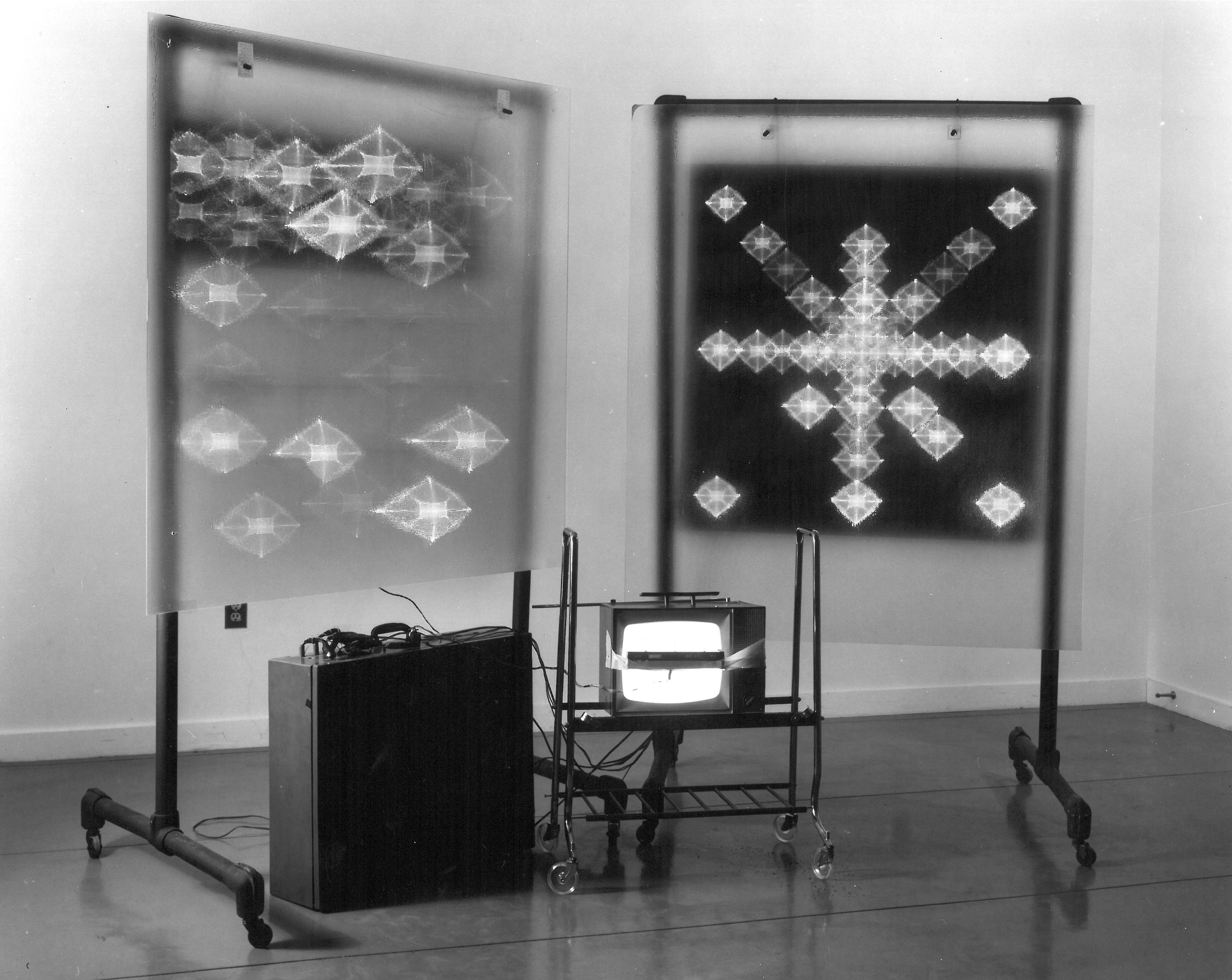 The image shows a work by Ted Kraynick entitled 'Video Luminar Light Mural'